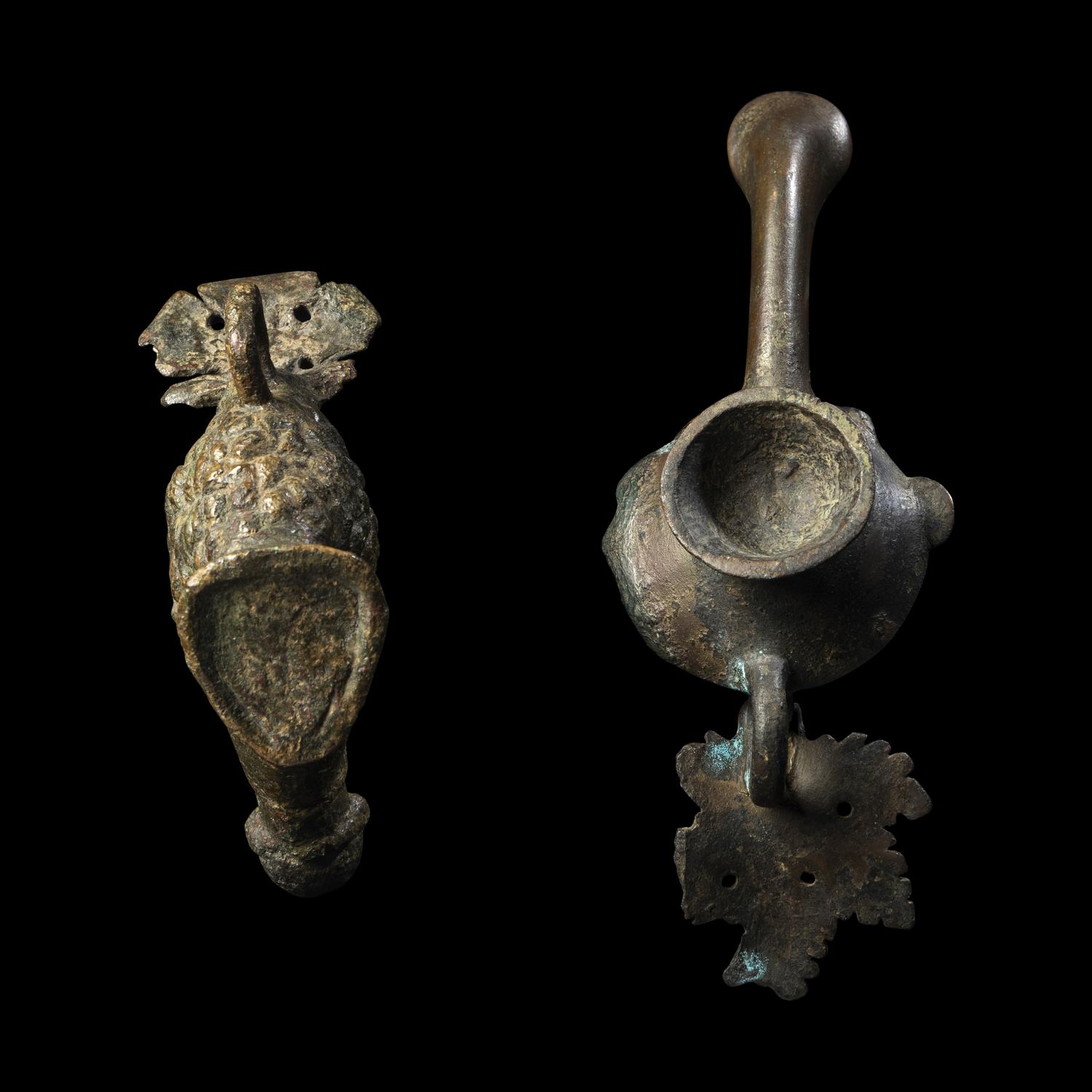 Two Roman Bronze Oil Lamps