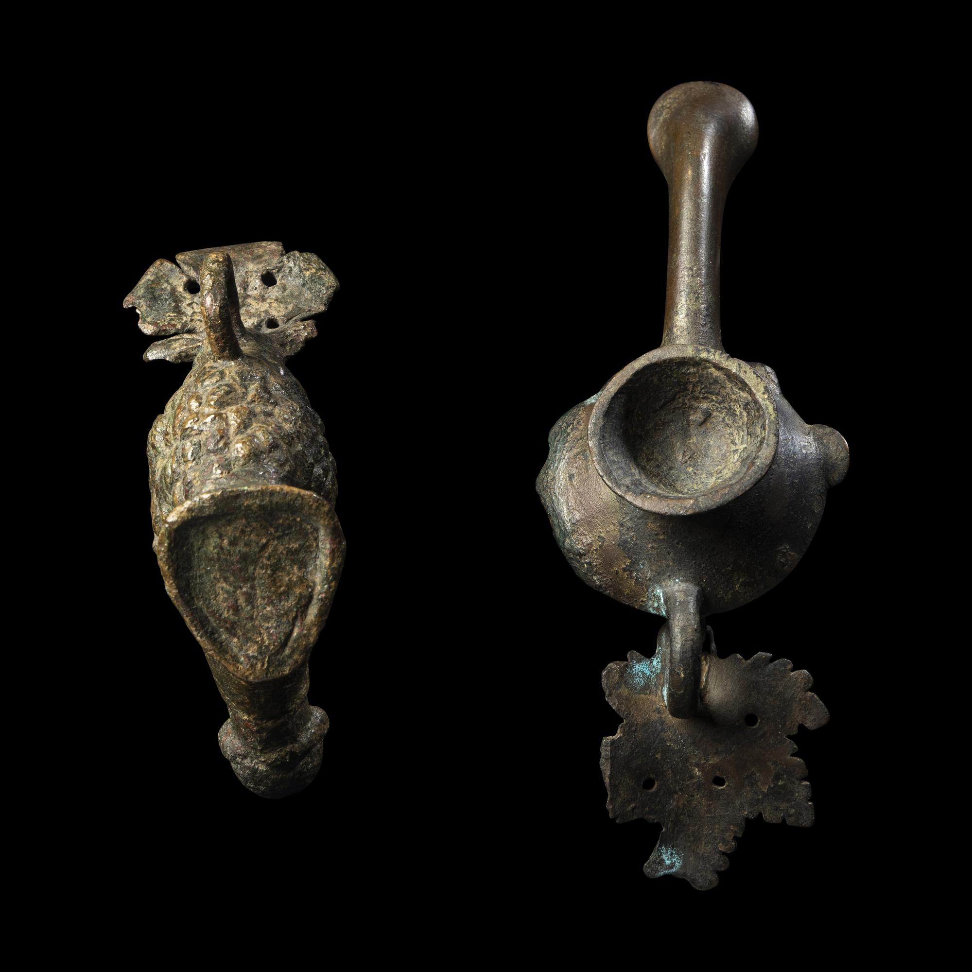 Two Roman Bronze Oil Lamps