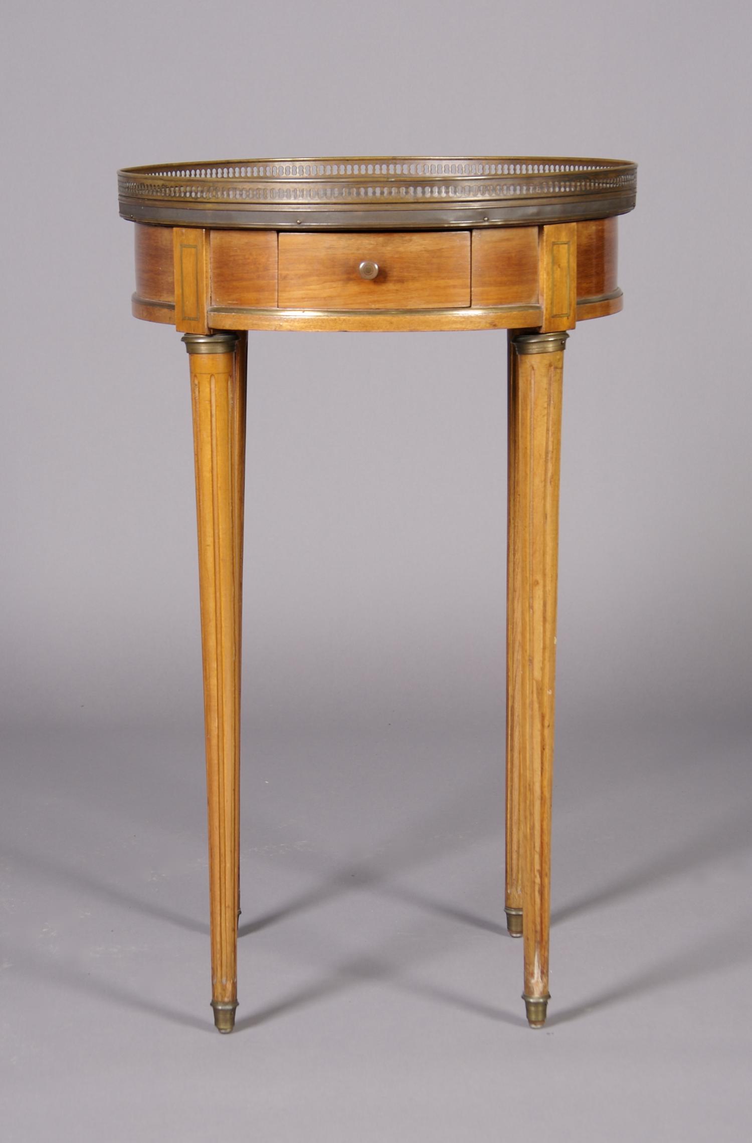 A Louis XVI Style Bouillotte Table, Colby's, Height 29 1/2 x diameter 18 inches.