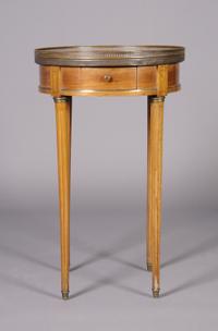 A Louis XVI Style Bouillotte Table, Colby's, Height 29 1/2 x diameter 18 inches.
