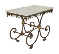 A French Patinated Iron and Marble Pastry Table