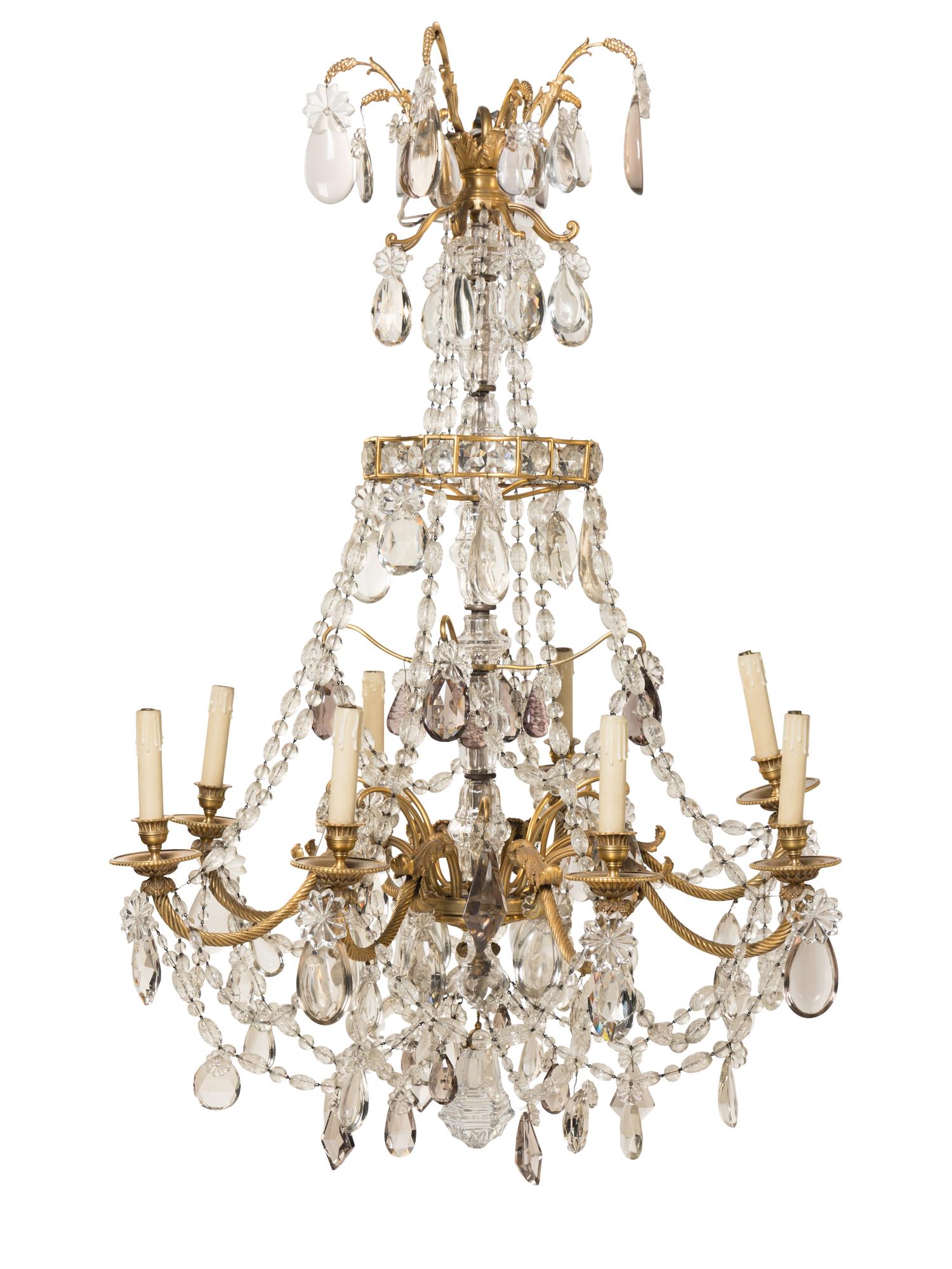 A Gilt Bronze and Cut Glass Eight-Light Chandelier