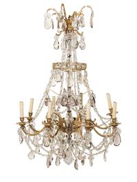 A Gilt Bronze and Cut Glass Eight-Light Chandelier