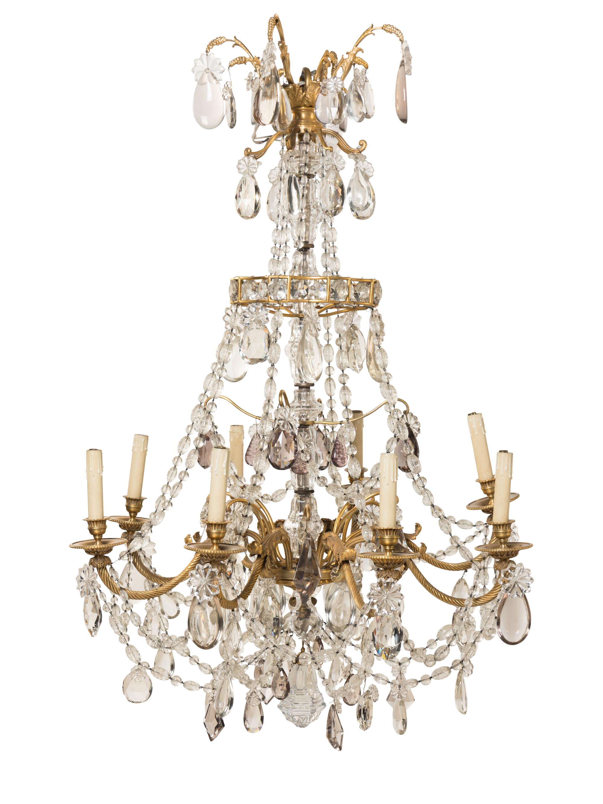 A Gilt Bronze and Cut Glass Eight-Light Chandelier