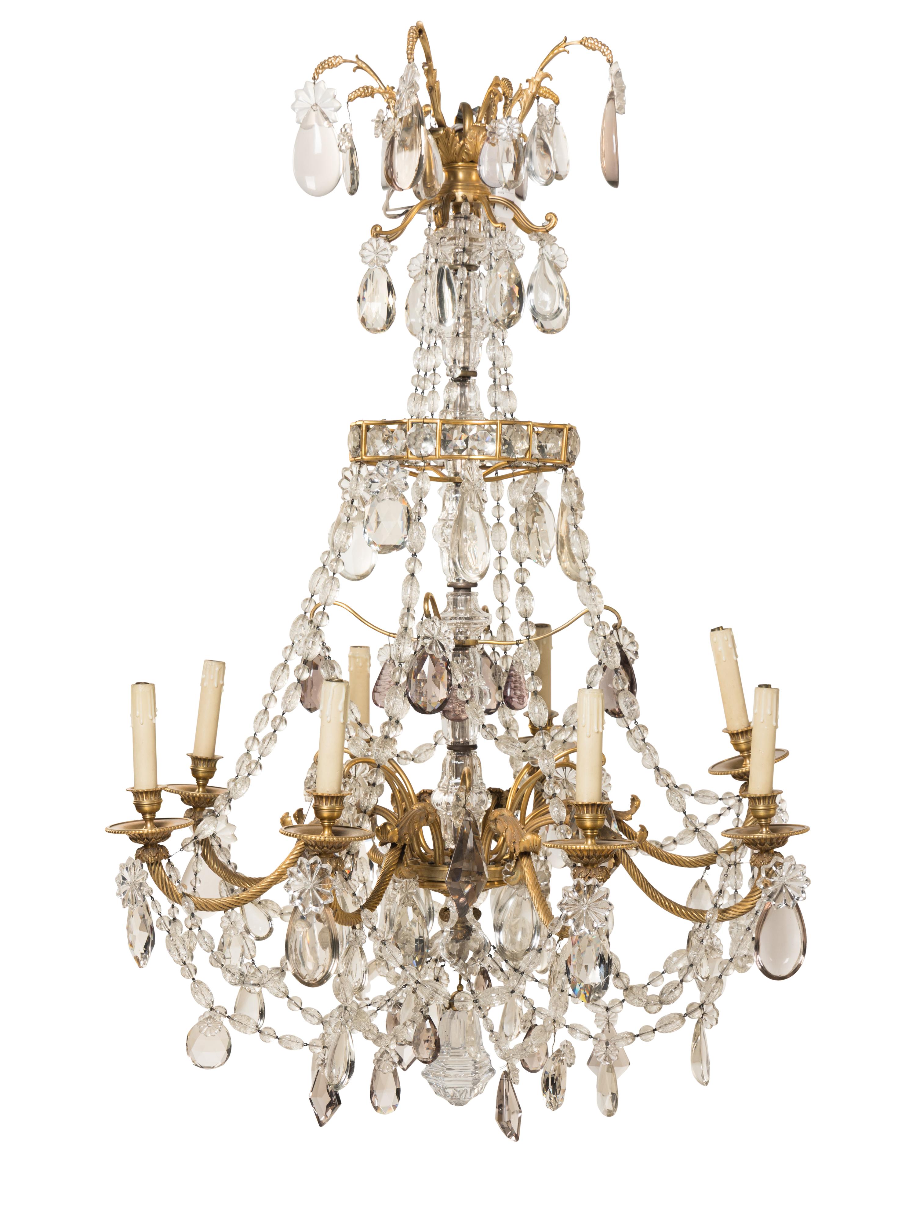 A Gilt Bronze and Cut Glass Eight-Light Chandelier