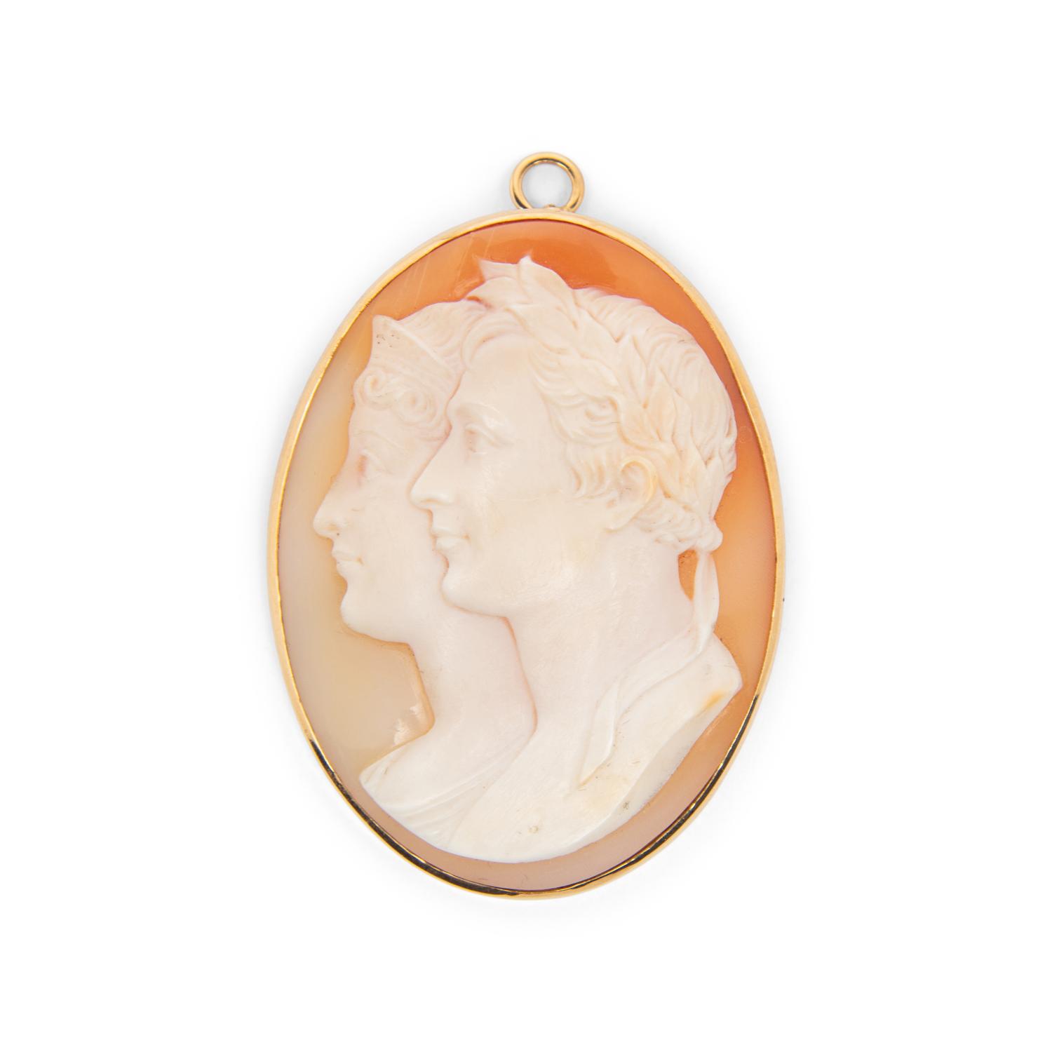 A Neoclassical Carnelian Cameo Pendant Brooch with a Double Portrait