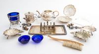 A Collection of Silver and Silver-mounted Articles Height of tallest 6 inches.