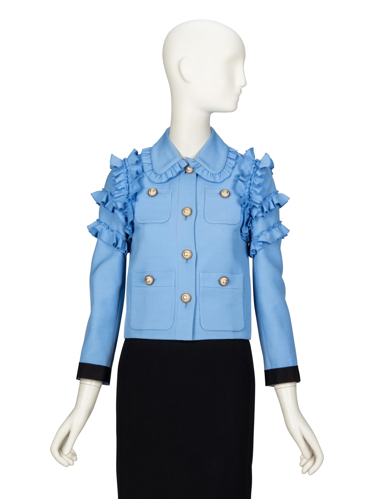 GUCCI, BLUE RUFFLED JACKET
