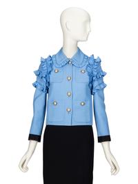 GUCCI, BLUE RUFFLED JACKET