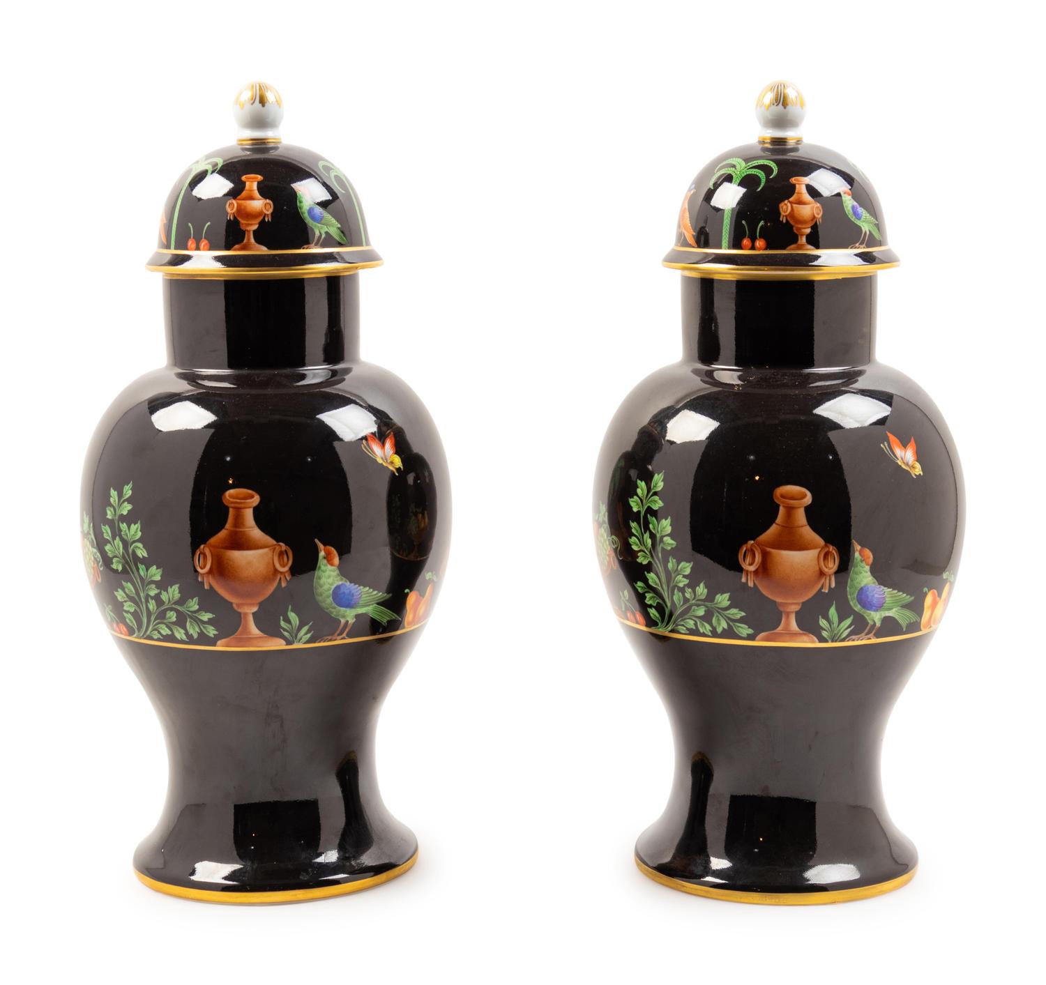 A Pair of Camille Le Tallec Black Shoulder Porcelain Ginger Jars