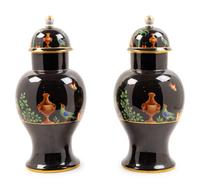 A Pair of Camille Le Tallec Black Shoulder Porcelain Ginger Jars