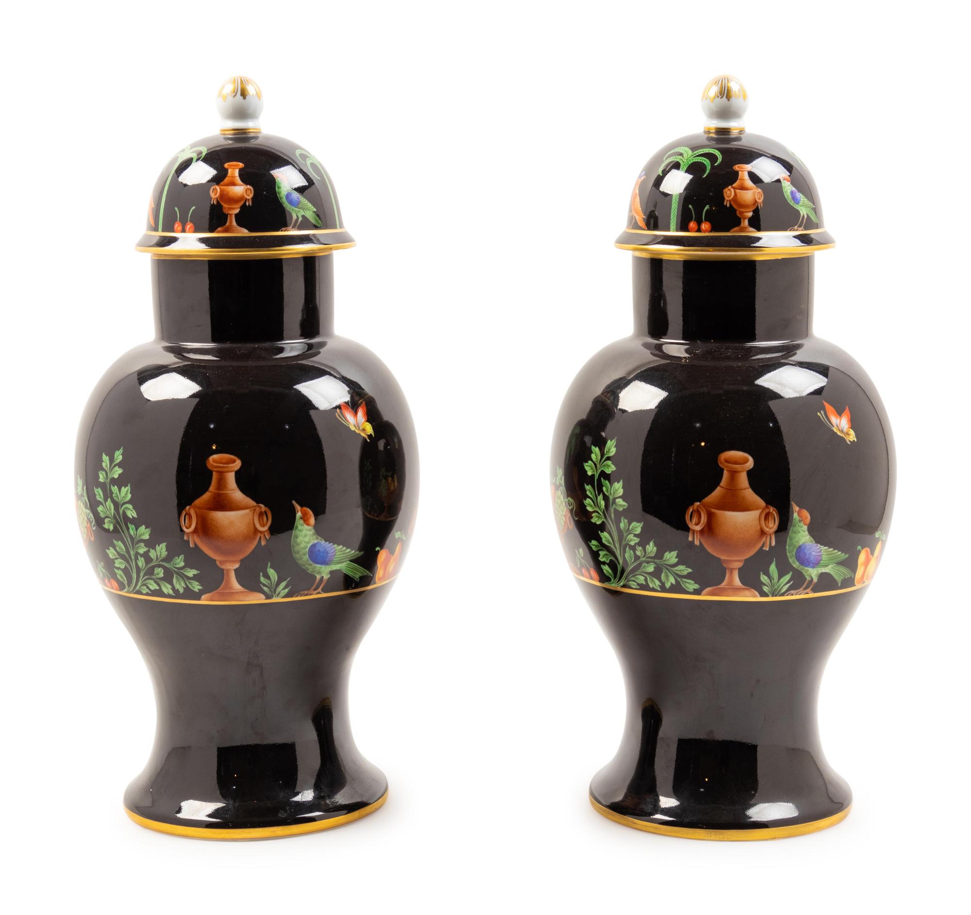 A Pair of Camille Le Tallec Black Shoulder Porcelain Ginger Jars