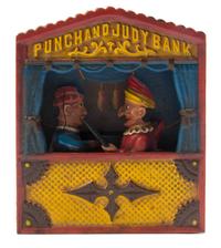 An American Cast Iron and Polychrome Painted Mechanical Bank, Height 7 1/8 inches.