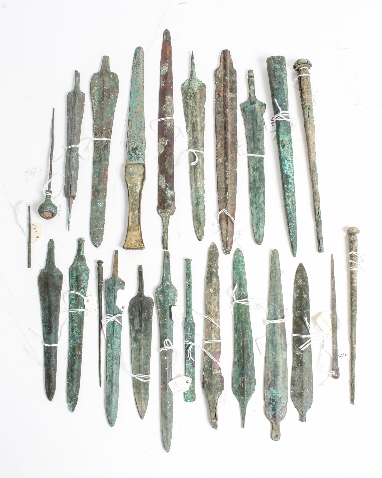 A Collection of Archaic Bronze Weaponry Length of longest 13 1/4 inches.