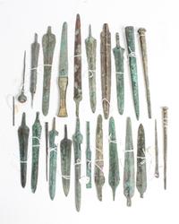 A Collection of Archaic Bronze Weaponry Length of longest 13 1/4 inches.