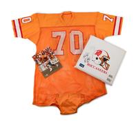 A Vintage 1970-80s Tampa Bay Buccaneers Game Issued "Creamsicle" Football Jersey and Group of Signed Autograph Items,