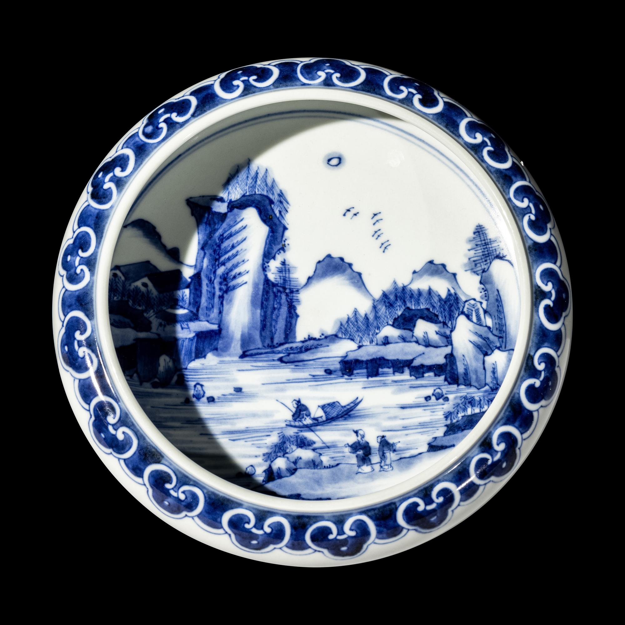 Two Chinese Blue and White Porcelain Brush Washer, Xi