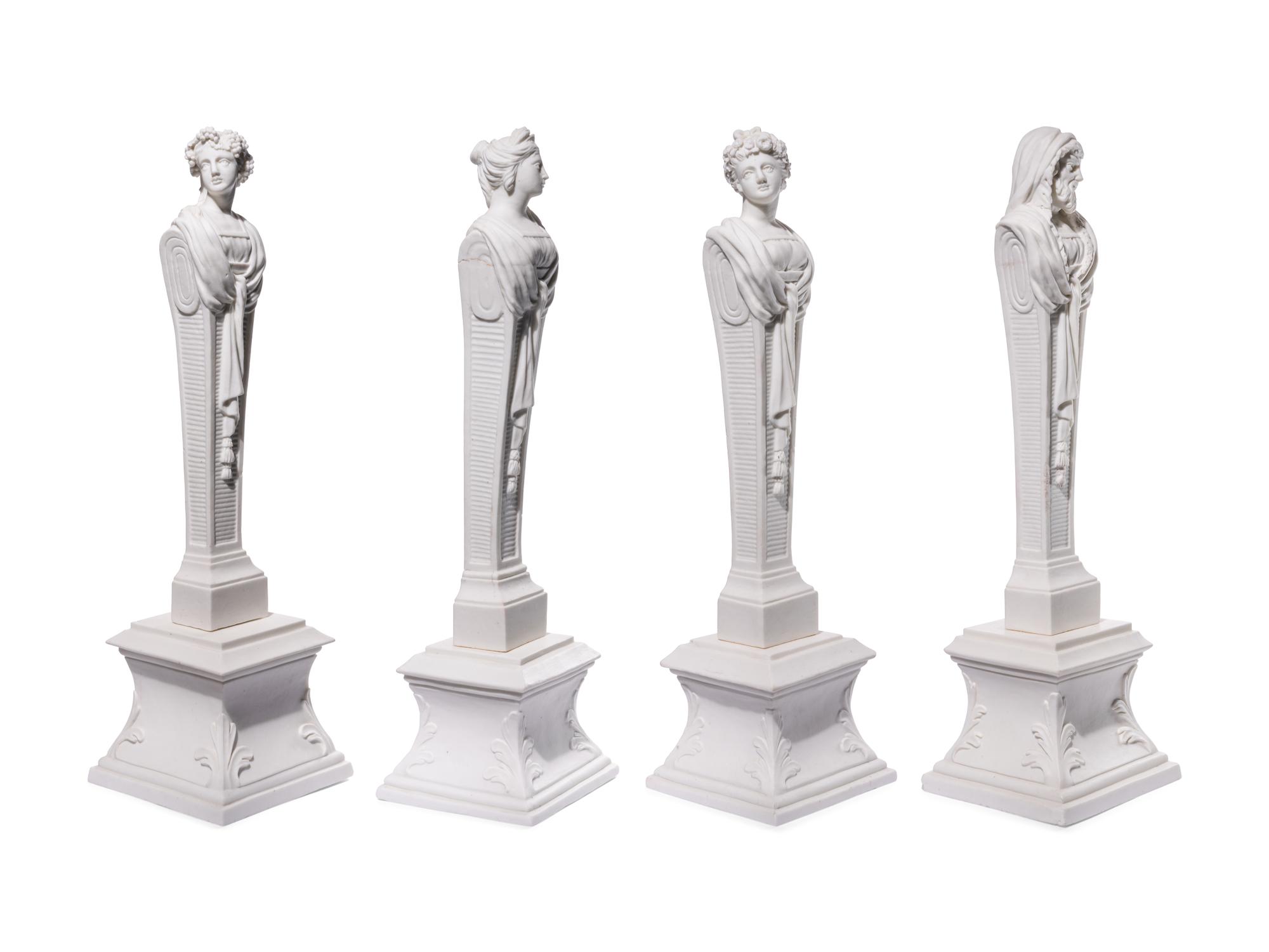Four Mennecy Biscuit Porcelain Herm Figures Emblematic of the Seasons