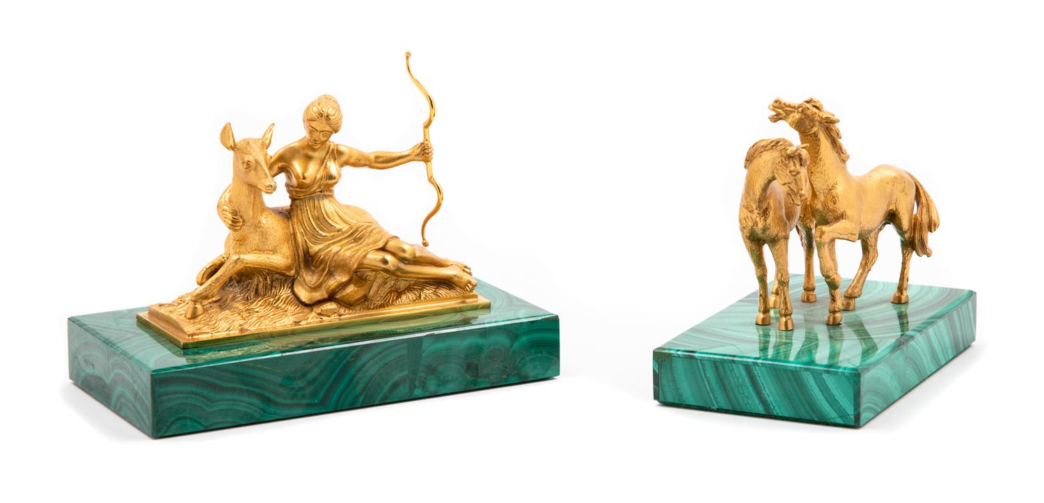Two Continental Silver-Gilt Figural Groups, Likely Italian, 20th Century, comprising an example in the form of two horses, the other ex
