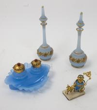 Four Opaline Glass Table Articles Height of tallest 9 3/4 inches. — 20TH CENTURY