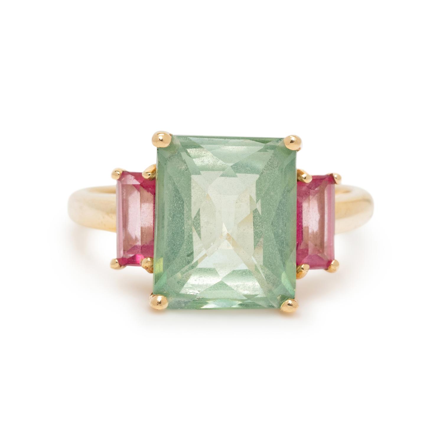 GREEN AND PINK TOPAZ RING