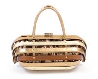 Salvatore Ferragamo Gold and Bronze Leather "Cage" Handbag, 1990-2000s 12" x 6" x 5"; Handle drop: 4"