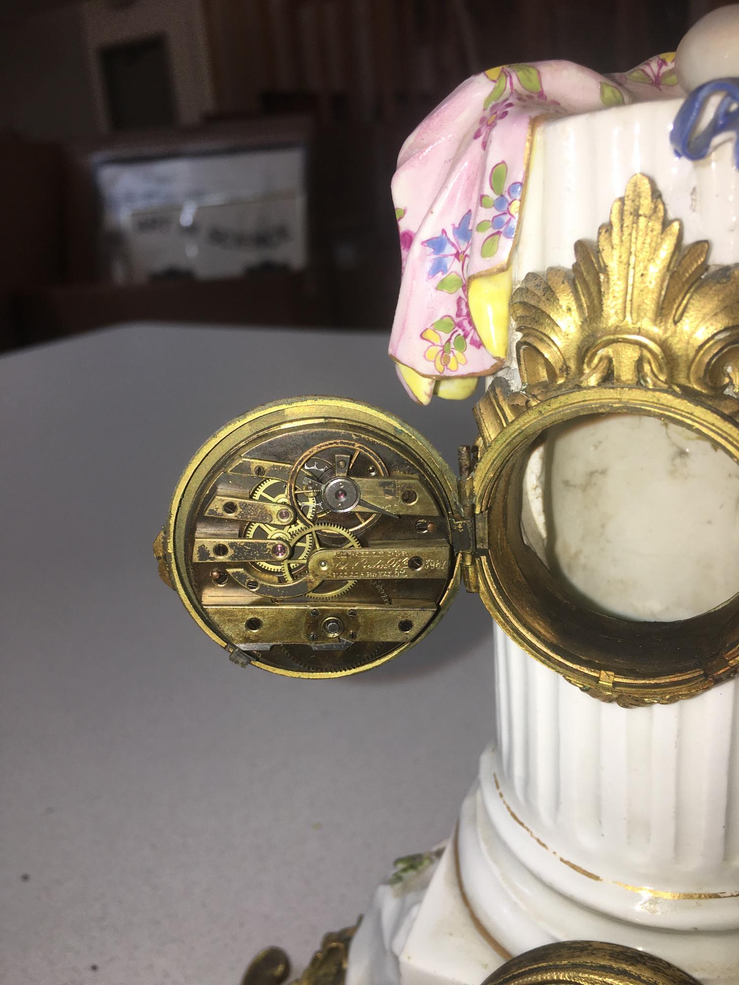 A Meissen Porcelain Figural Mantel Clock