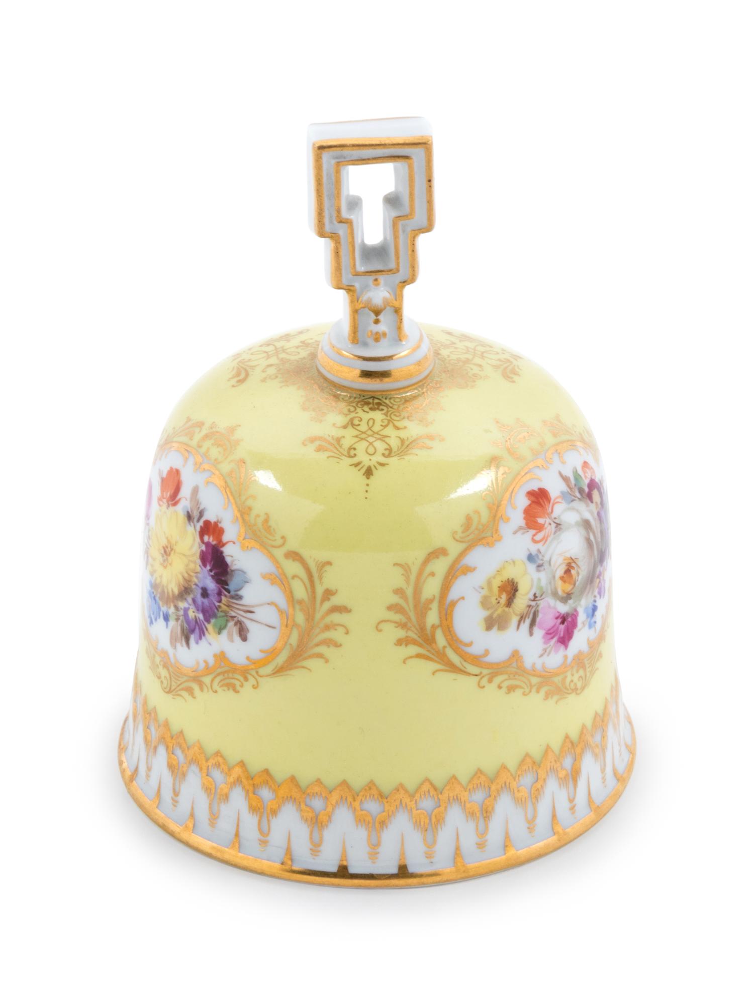 A Meissen Painted and Parcel Gilt Porcelain Table Bell