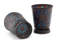 A Pair of Russian Plique-à-Jour Enamel Beakers
