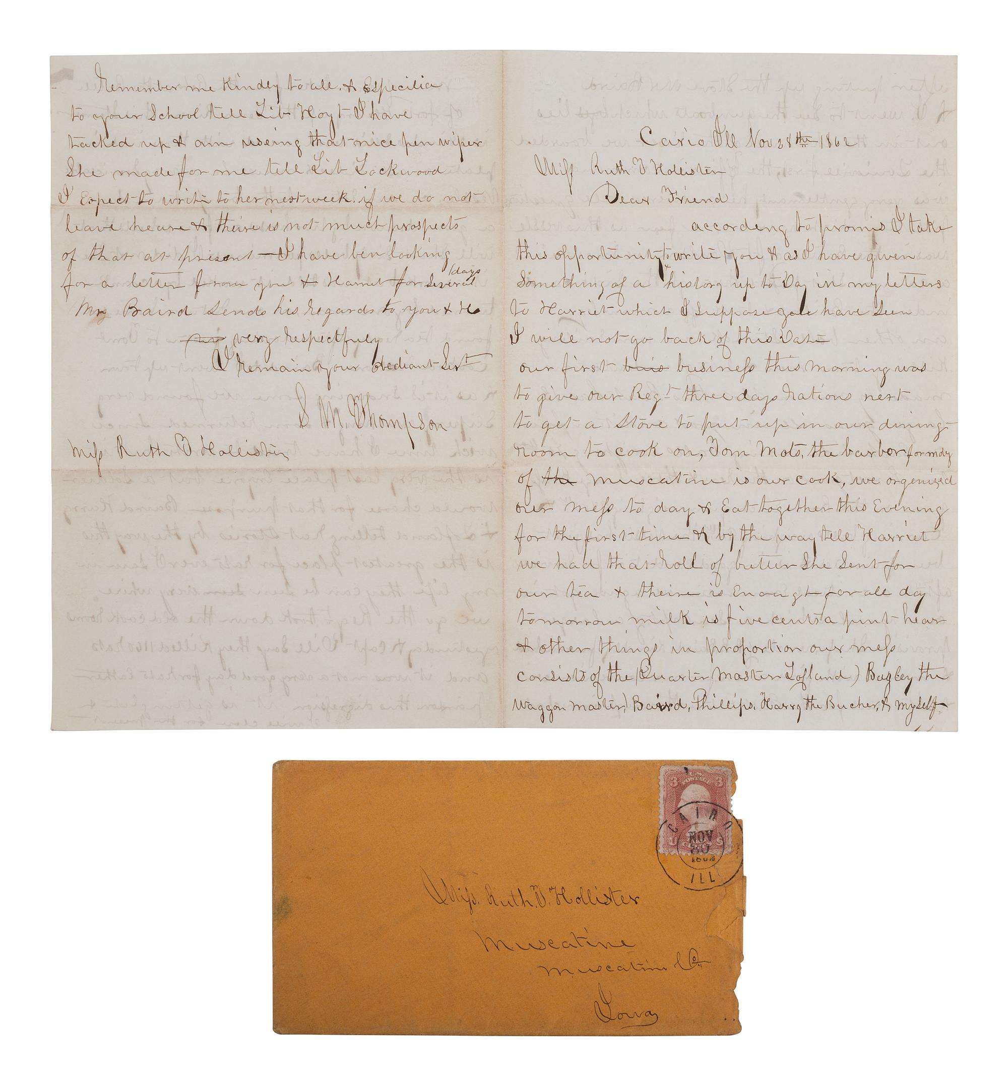 [CIVIL WAR]. Soldier's letter describing Confederate ironclad Louisville Cairo, IL, 28 Nov. 1862.