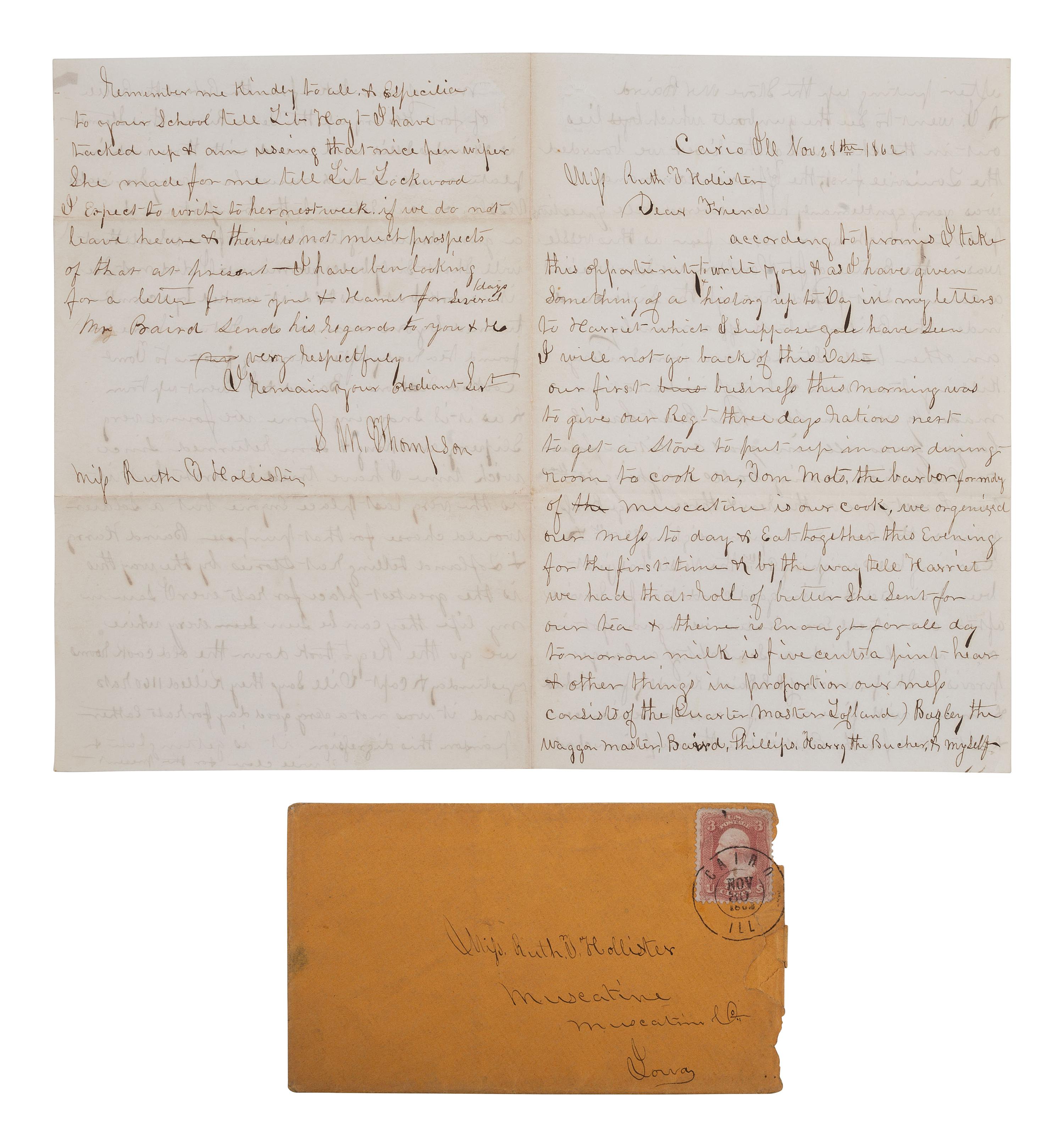 [CIVIL WAR]. Soldier's letter describing Confederate ironclad Louisville Cairo, IL, 28 Nov. 1862.