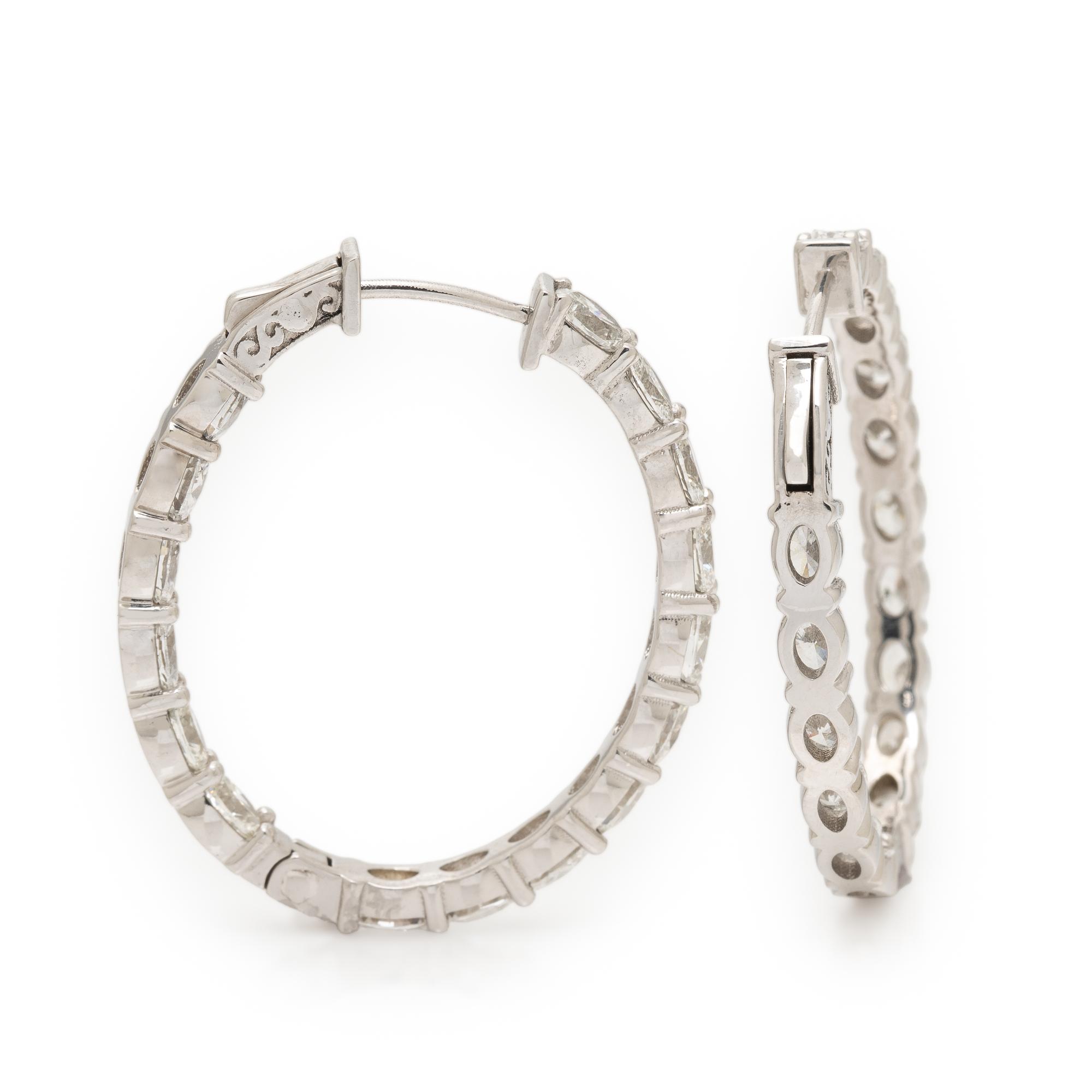 Diamond and White Gold Inside Out Oval Hoop Earrings