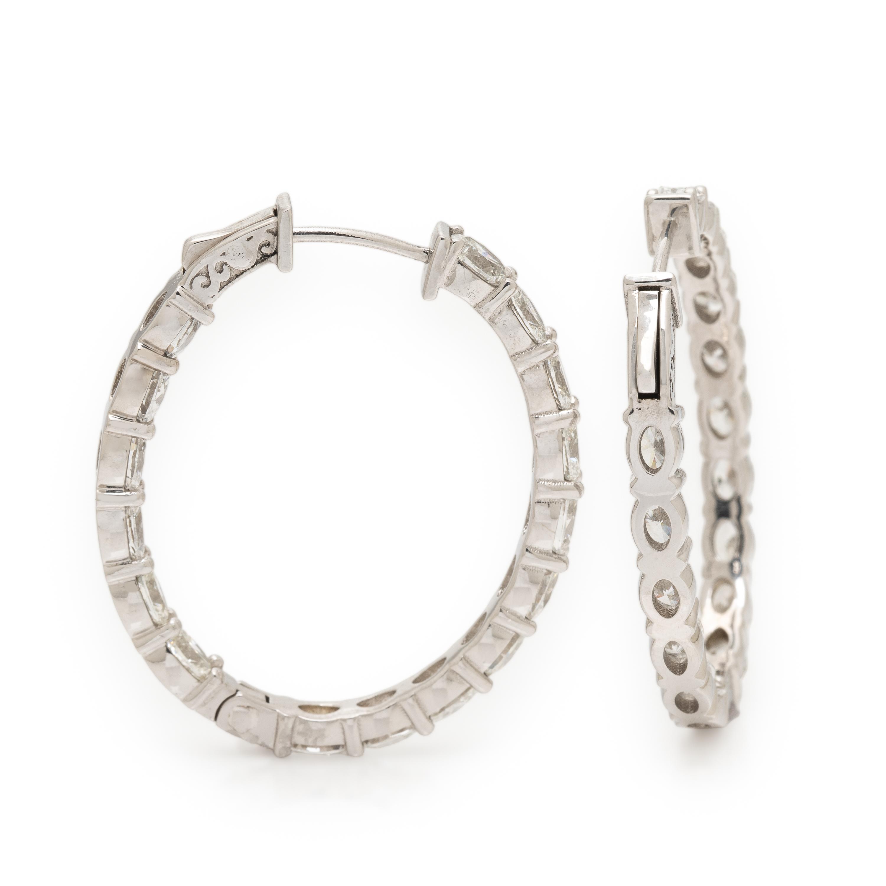 Diamond and White Gold Inside Out Oval Hoop Earrings