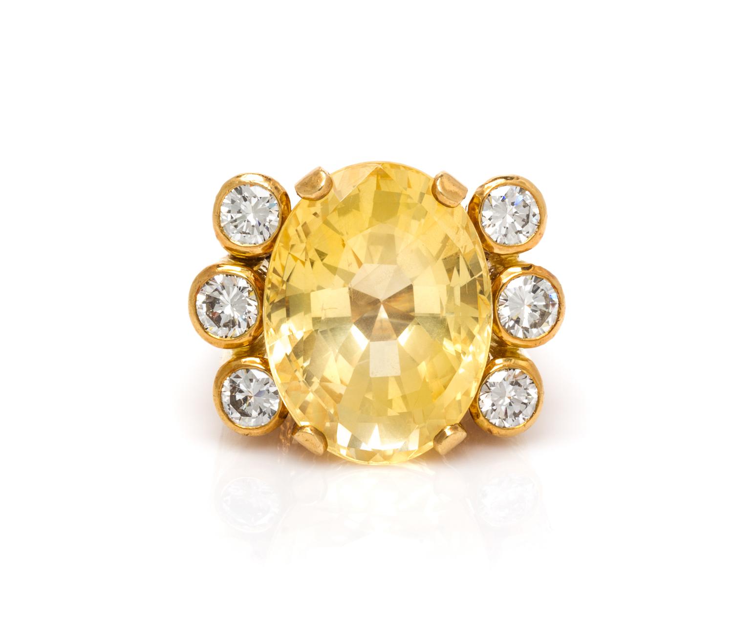 An 18 Karat Yellow Gold, Yellow Sapphire and Diamond Ring, David Webb, 21.10 dwts.