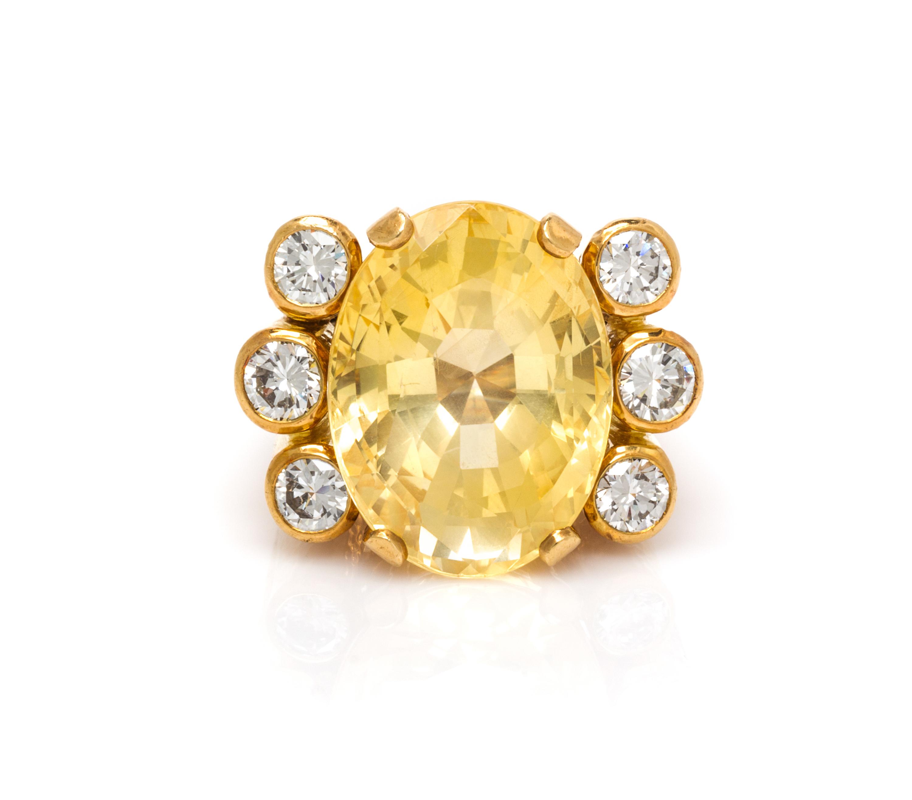 An 18 Karat Yellow Gold, Yellow Sapphire and Diamond Ring, David Webb, 21.10 dwts.