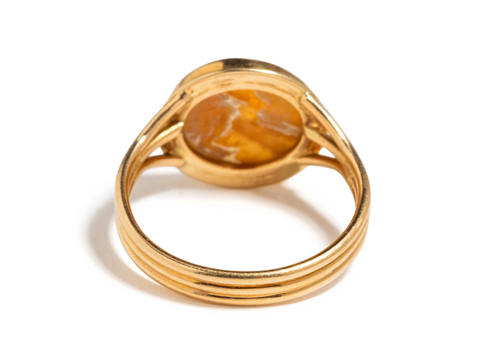 A Roman Agate Ring Stone with a Centaur — Set in a gold ring