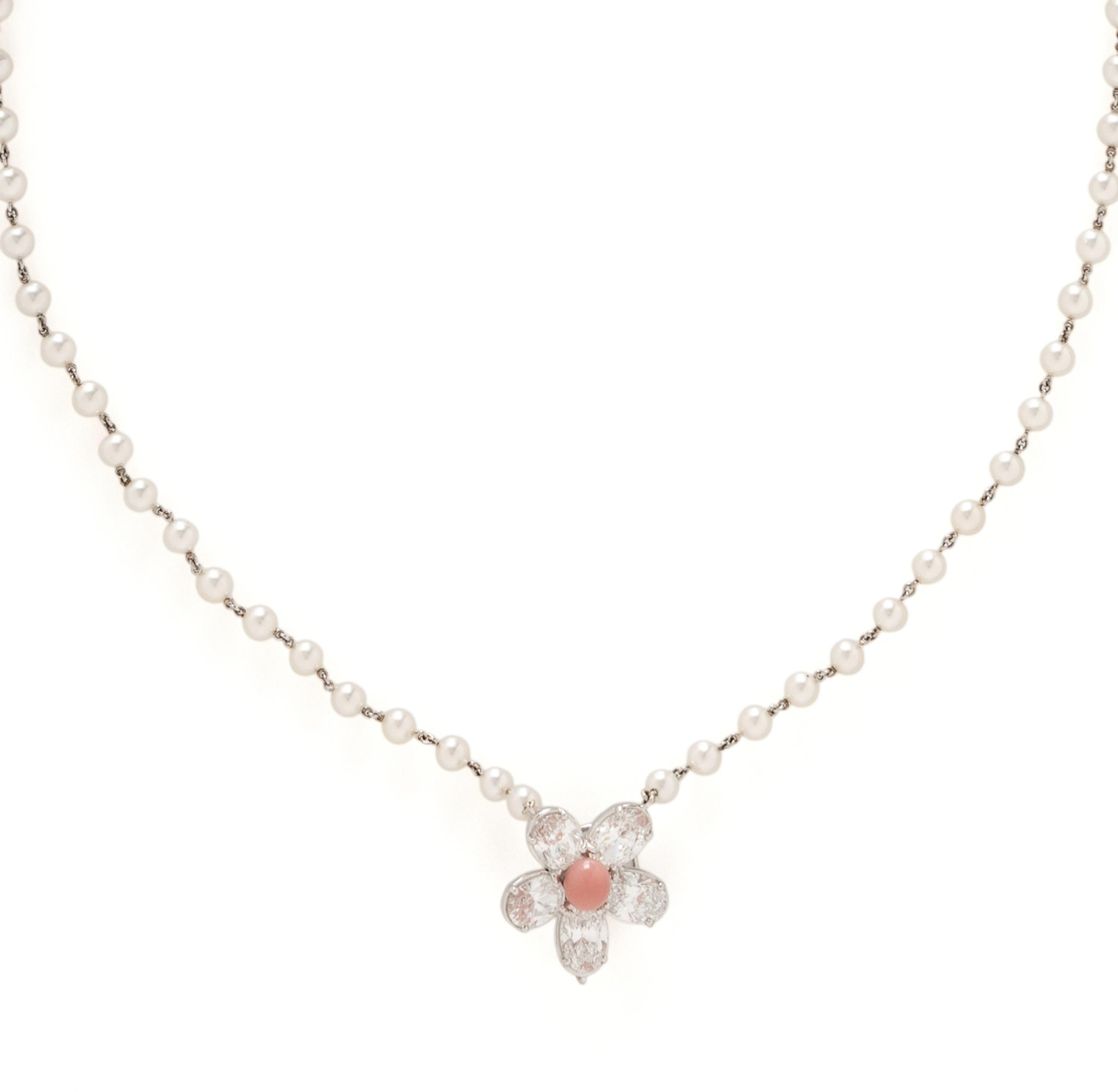 DIAMOND, CULTURED PEARL, AND CONCH PEARL NECKLACE