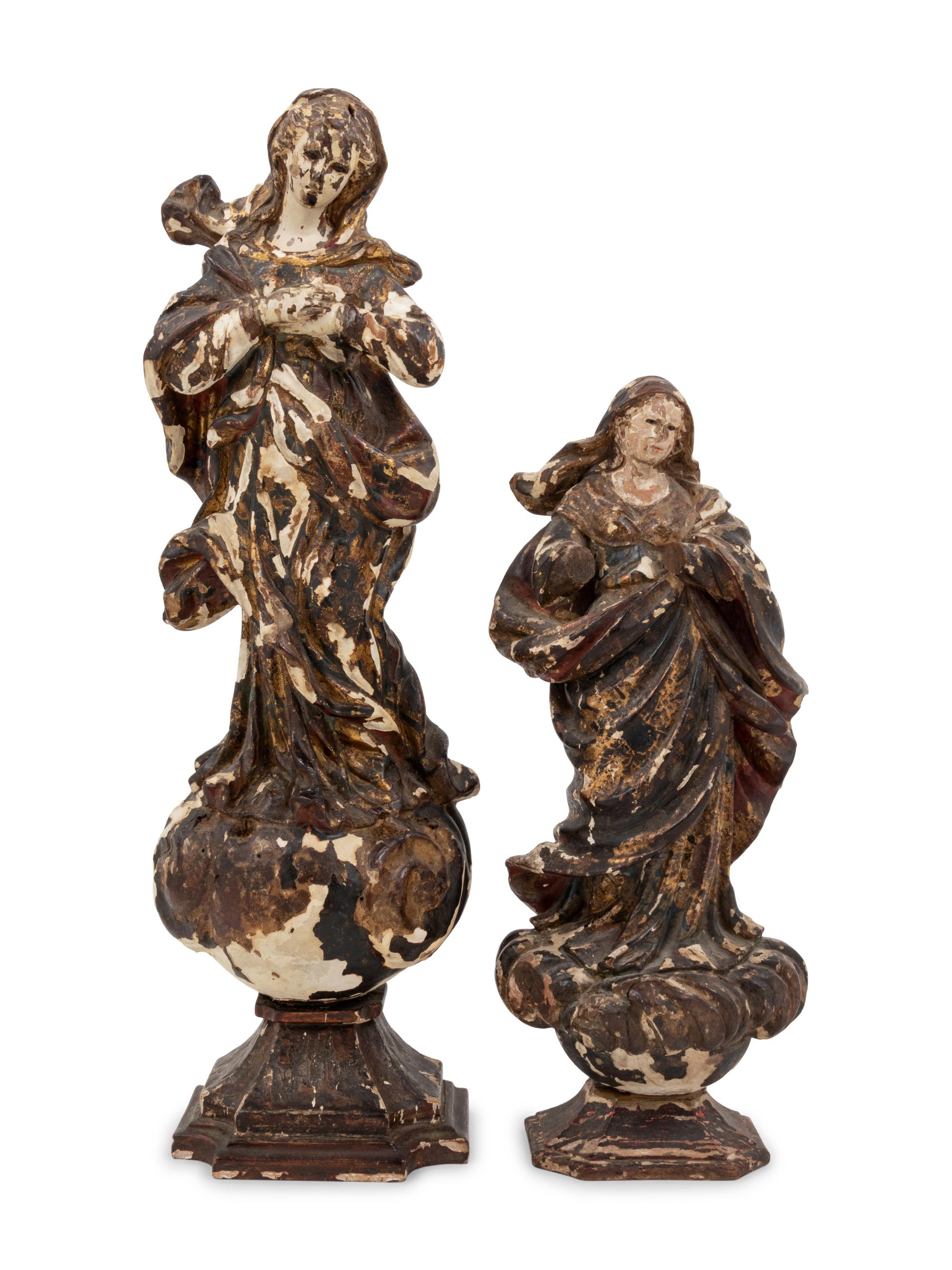 Two Carved and Painted Figures of Angels