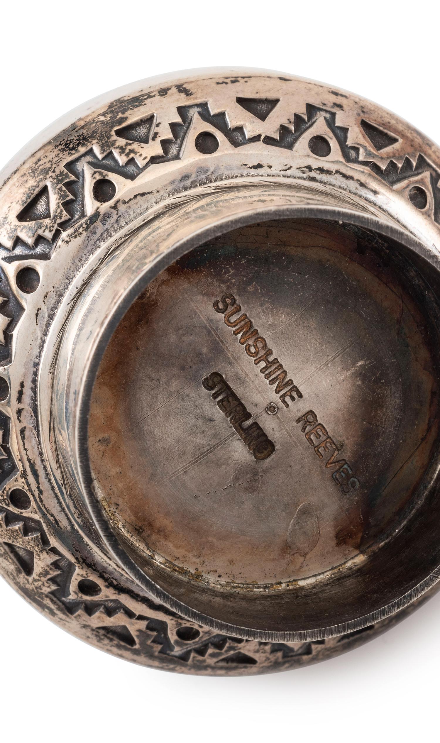 Heavily Stamped Sterling Silver Canteen, with a Morenci Turquoise Cabochon