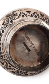 Heavily Stamped Sterling Silver Canteen, with a Morenci Turquoise Cabochon