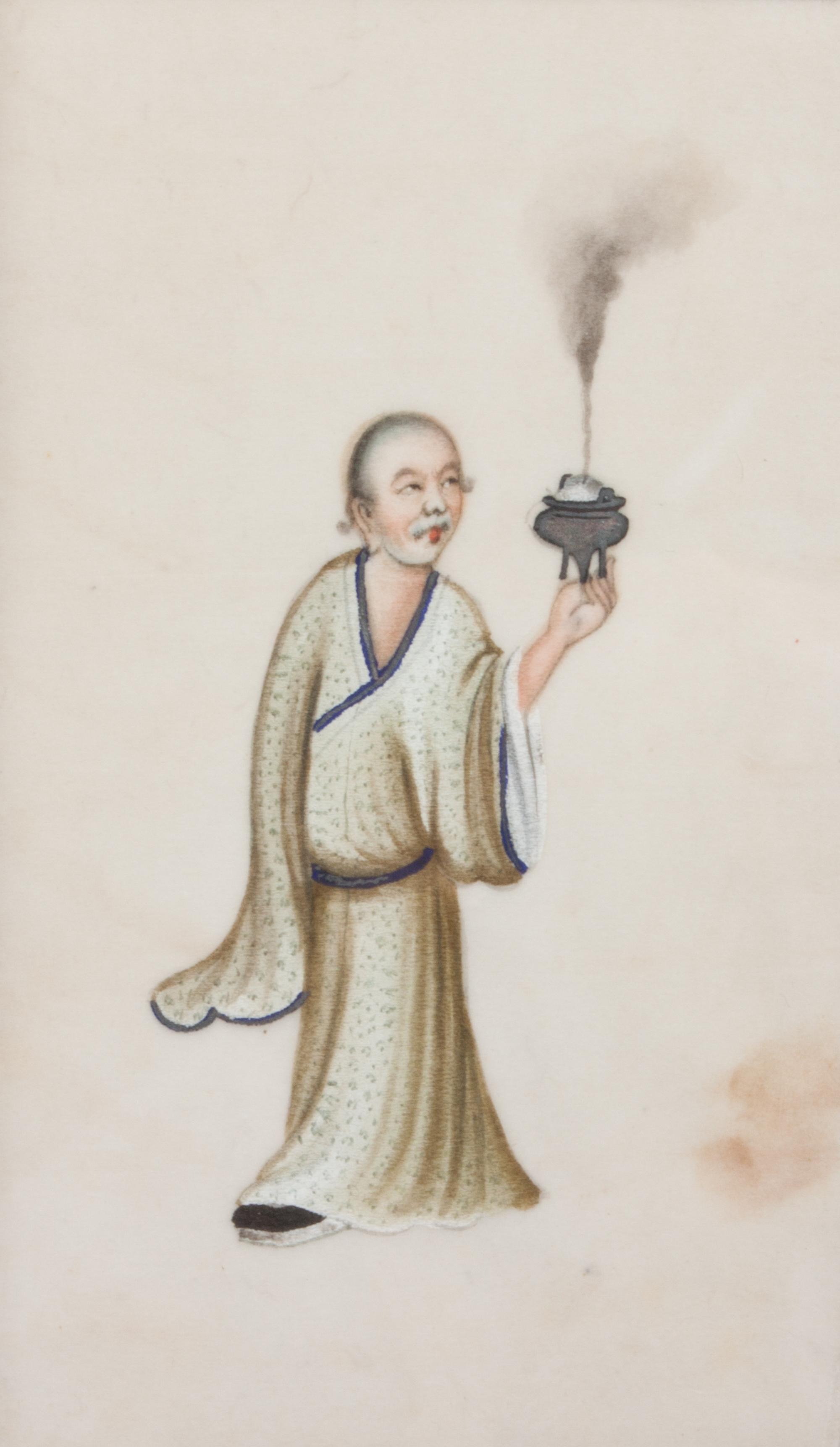 A Set of Six Chinese Pith Paintings Each: 7 x 4 inches.