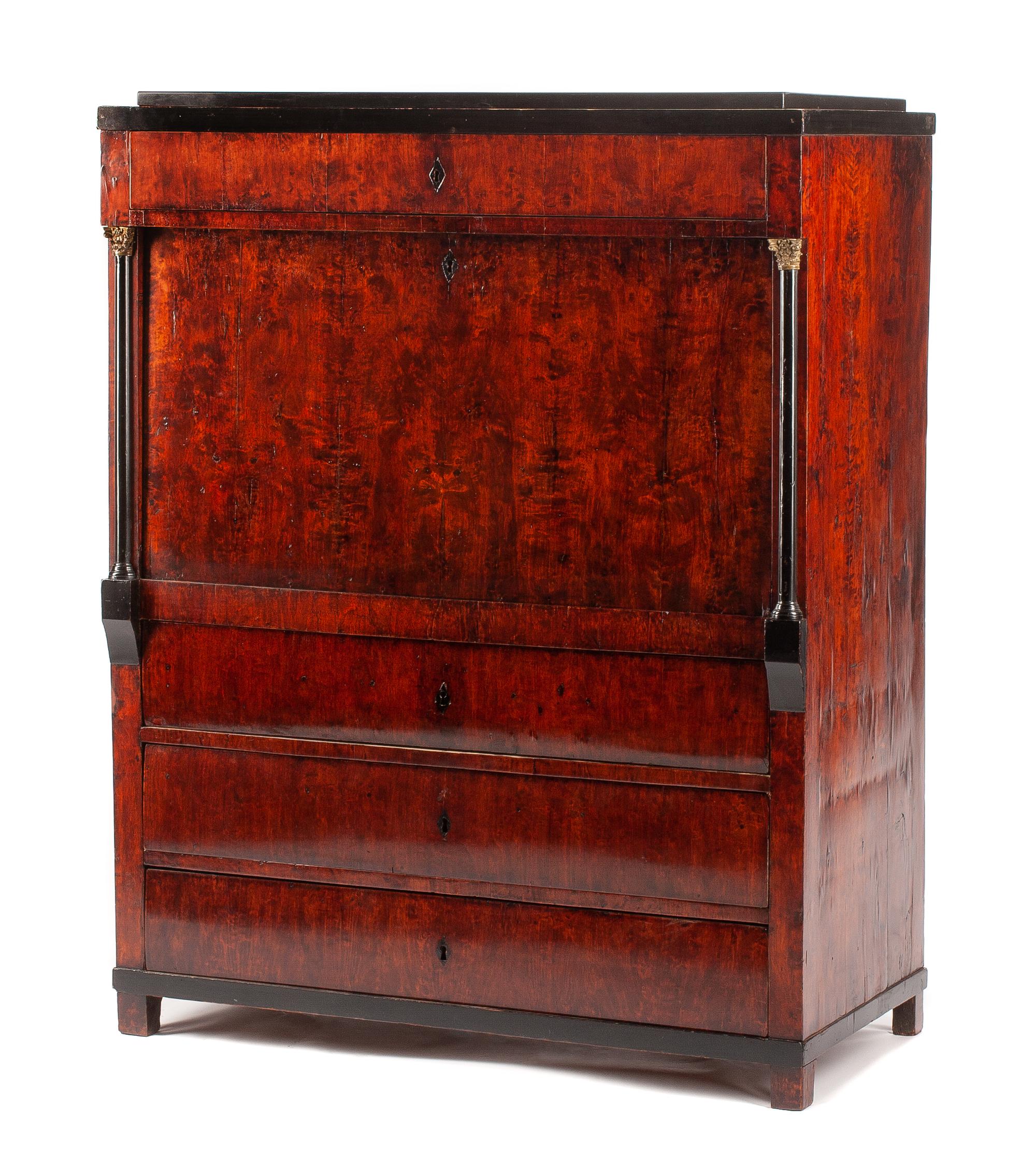 A Northern European Parcel Ebonized Secretaire a Abattant Height 58 1/2 x width 45 1/4 x depth 24 inches. — EARLY 19TH CENTURY