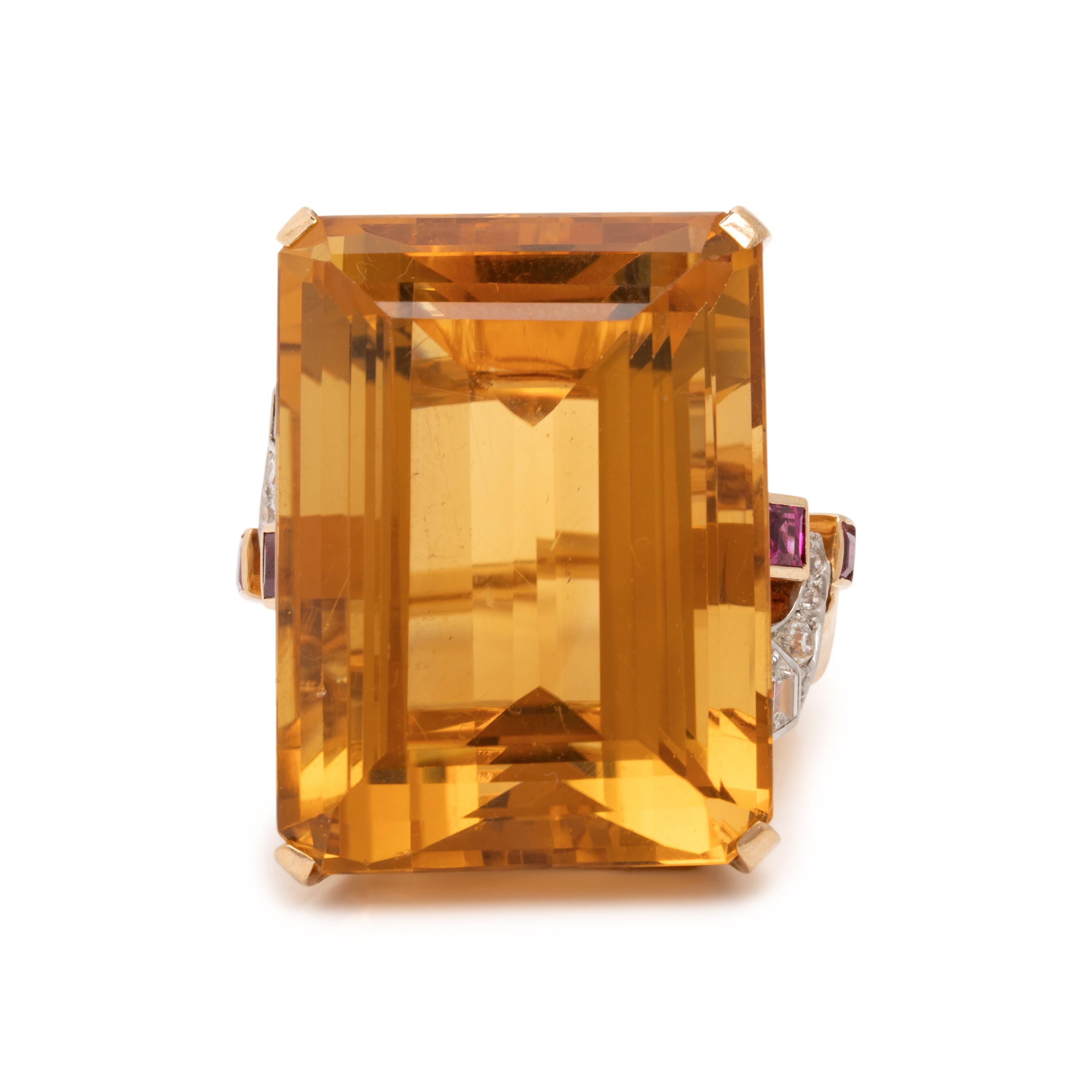 Retro, Citrine, Ruby, and Diamond Ring