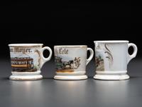 Three Trolley Operator's Porcelain Occupational Shaving Mugs