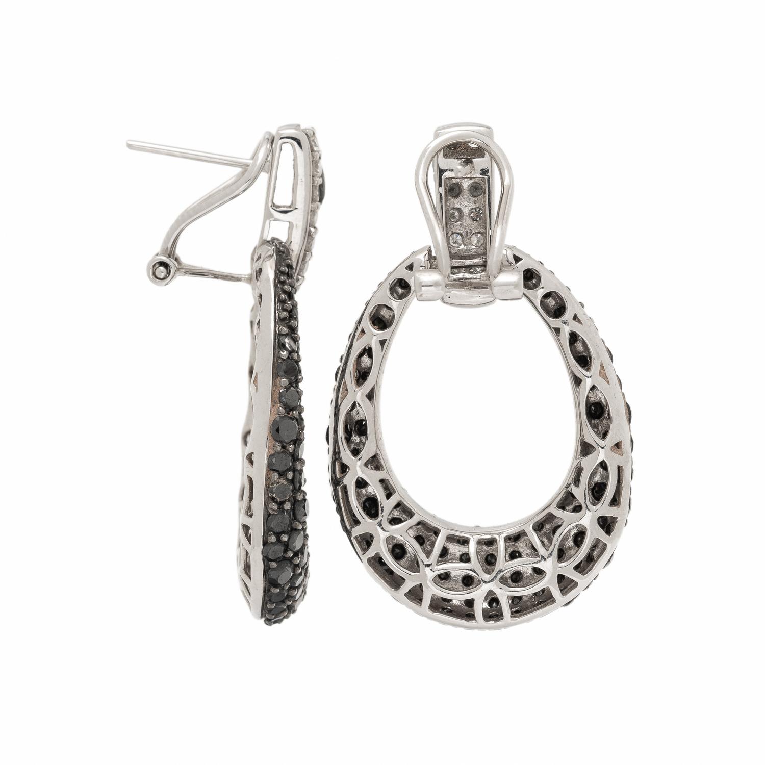 White Gold, Diamond, and Black Diamond Earrings