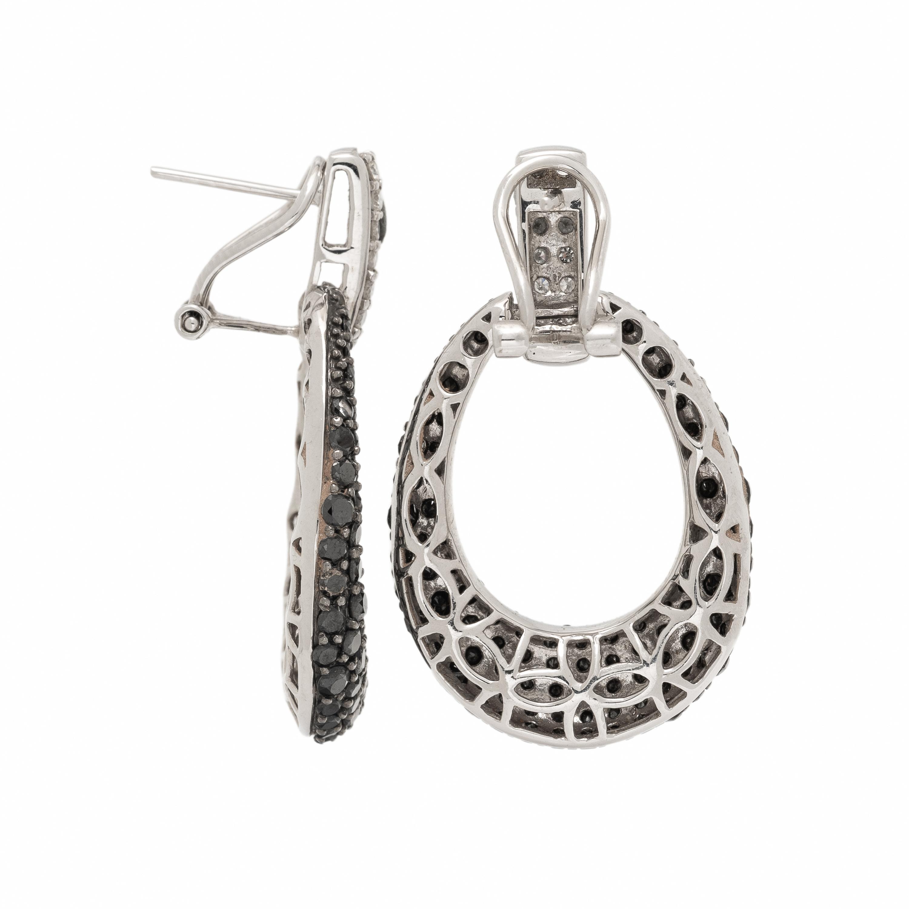 White Gold, Diamond, and Black Diamond Earrings
