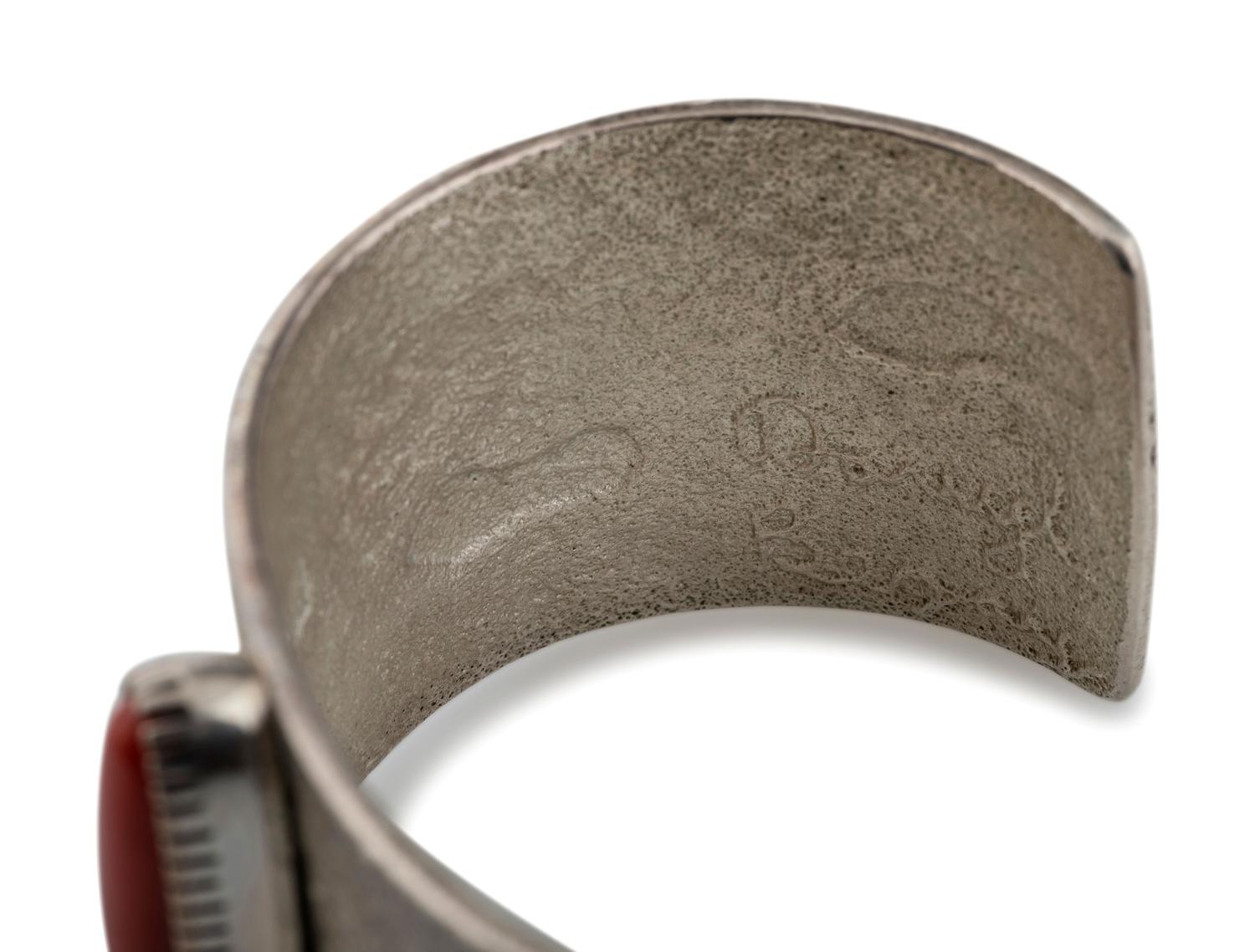 Tufa Cast Silver and Coral Cuff Bracelet