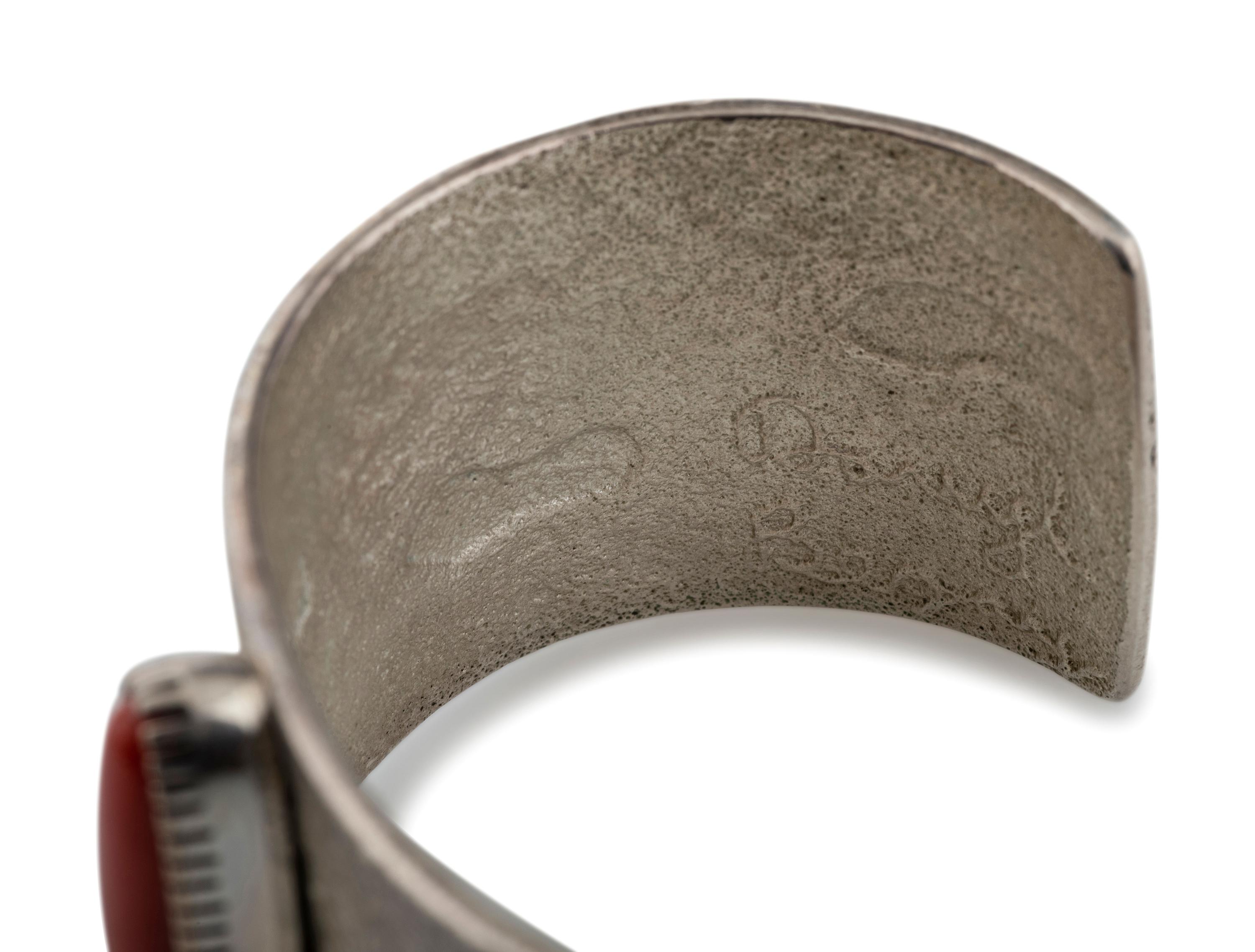 Tufa Cast Silver and Coral Cuff Bracelet