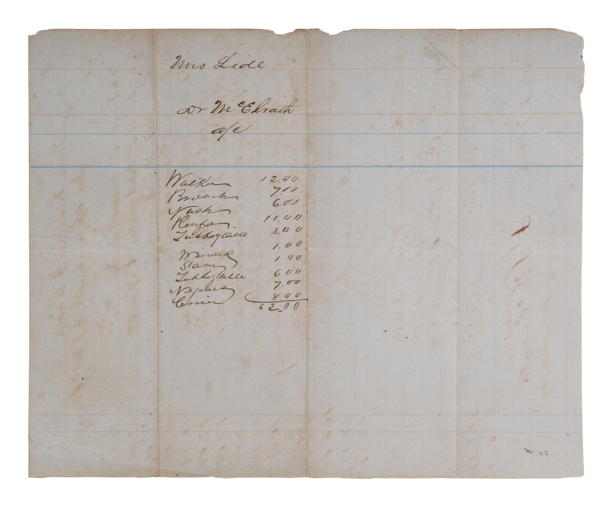 [ENSLAVEMENT]. 3 doctors' bills for medical services rendered, incl. to slaves during the Civil War.