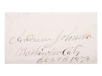 JOHNSON, Andrew (1808-1875). Cut signature ("Andrew Johnson"). Washington, 28 October 1873.